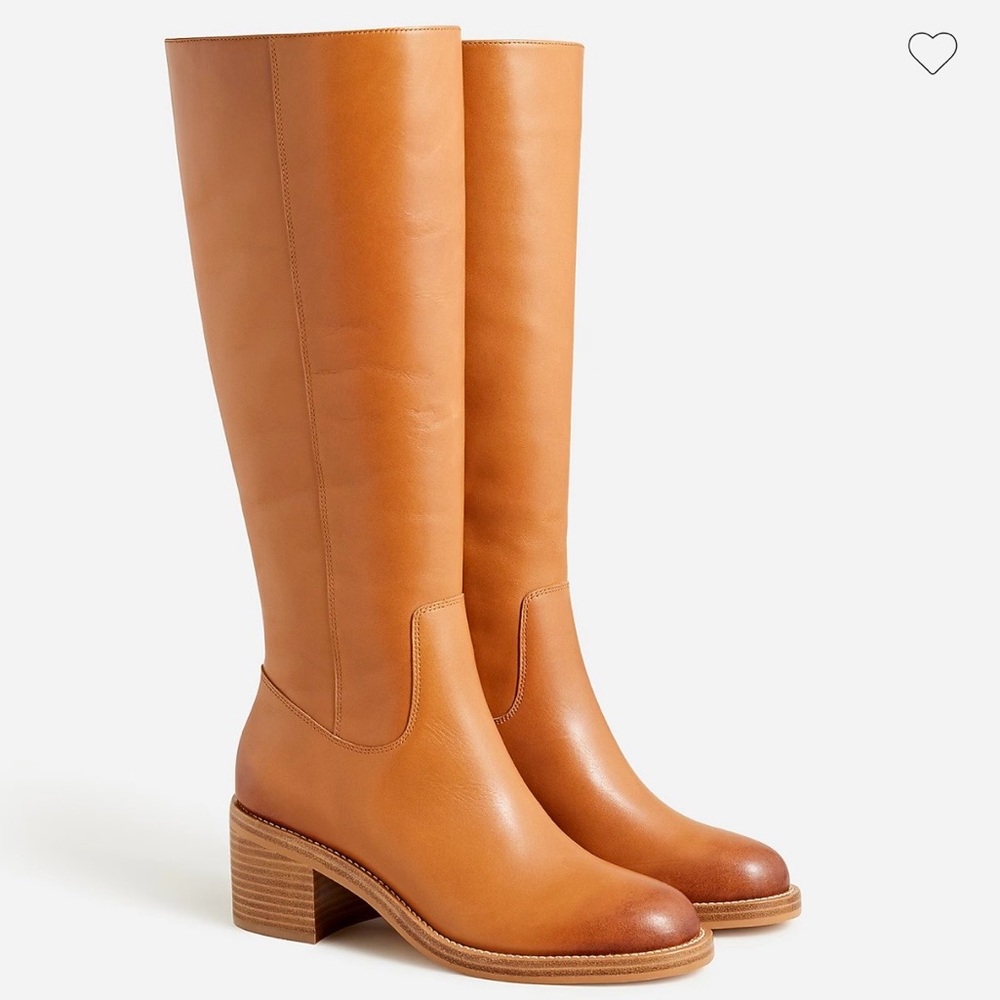 J.Crew Leather Stacked Heel Knee High, Boots in Chestnut Brown, Size 7.5